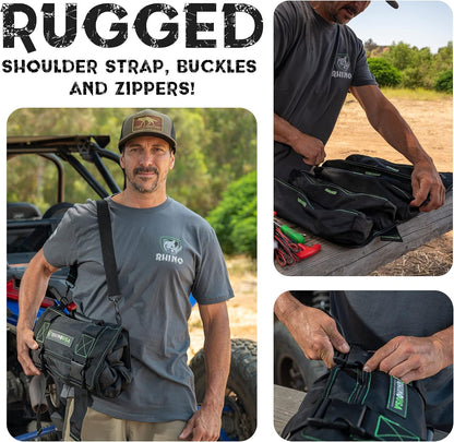 Rhino USA Tool Bag Roll - Heavy Duty Canvas Organizer for Tools Labeled & Removable Pouches for Ultimate Travel Tool Storage. For UTV, Car, Truck, 4x4 Offroad & Garage Use. Black