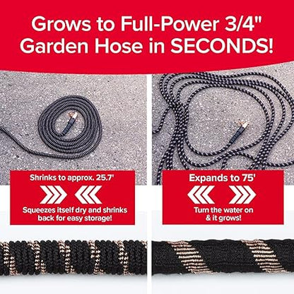 Pocket Hose Copper Bullet Expandable Garden Hose 75 FT w10 Pattern Thumb Spray Nozzle AS-SEEN-ON-TV 650psi 34 in Patented Lead-Free Ultra-Lightweight Solid Copper Anodized Aluminum Fittings No-Kink