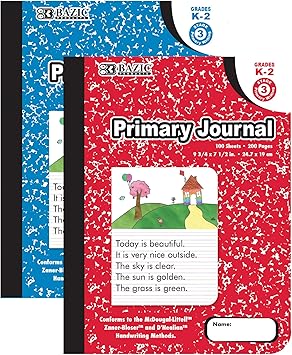 BAZIC Primary Journal 100 Sheet Marble Composition Book, PreSchool 1 Grade 2 Grade Comp Books Notebook, Learning Drawing, COLOR SENT RANDOM, 1-UNIT