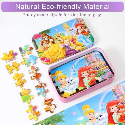 MZZOTOY Princess Puzzles for Kids Ages 4-8, 60 Pieces for Kids Ages 3-5 Princess Puzzle for Girls and Boys Toys Jigsaw Puzzles in a Metal Box Educational Puzzles (Princess)