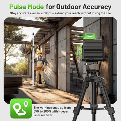 Laser Level 360 Self Leveling, Rechargeable 3D High Brightness Green Laser 3x360° Best Laser Leveler Tool for Construction and Picture Hanging, Strong Magnetic Bracket & Hard Suitcase -B03CG (tripod included)