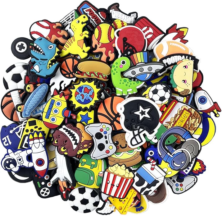 UNISKY 35,50,100Pcs Random Shoe Charms for Boys Cartoon PVC Shoe Accessories, Different Shapes of Shoe Decorations and Bracelets Wristbands Party Gifts