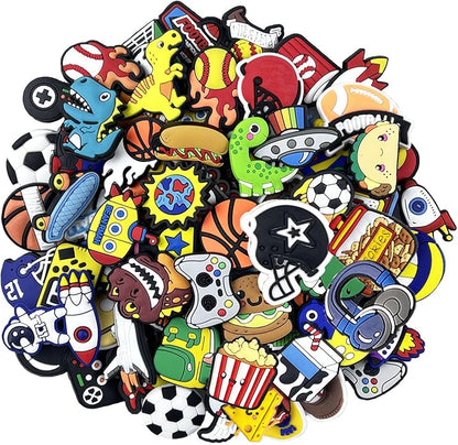 UNISKY 35,50,100Pcs Random Shoe Charms for Boys Cartoon PVC Shoe Accessories, Different Shapes of Shoe Decorations and Bracelets Wristbands Party Gifts