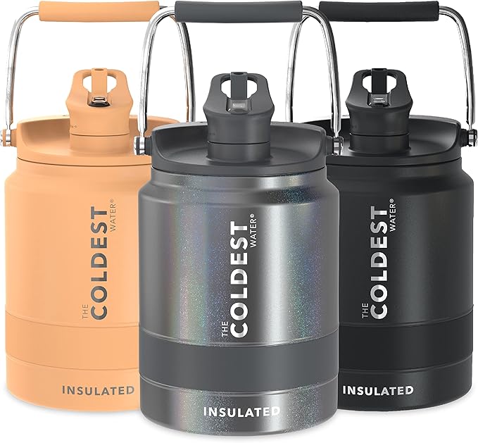 COLDEST Sports Water Bottle Half Gallon (Straw Lid), Leak Proof, Vacuum Insulated Stainless Steel, Hot Cold, Double Walled, Metal Canteen Growler Jug (Stardust Glitter, Half Gallon)