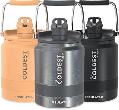 COLDEST Sports Water Bottle Half Gallon (Straw Lid), Leak Proof, Vacuum Insulated Stainless Steel, Hot Cold, Double Walled, Metal Canteen Growler Jug (Stardust Glitter, Half Gallon)