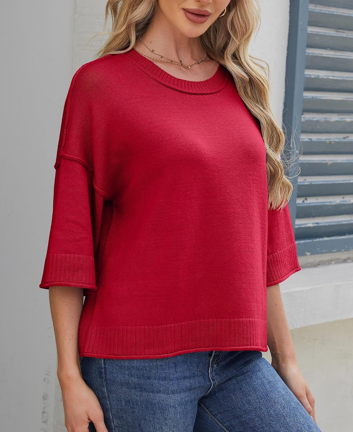 ZDC Women's Oversized Sweaters Summer Short Sleeve Casual Cropped Tops Lightweight Loose Fit Knit Pullover