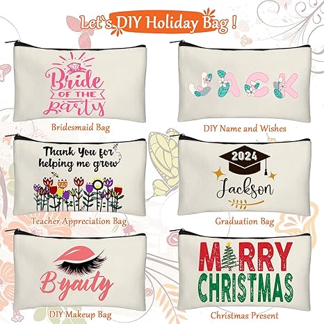 Legigo Blank DIY Craft Bag (13 Pc) Canvas Pencil Case Blank Makeup Bags- Canvas Pencil Pouch Bulk Canvas Cosmetic Bag Multi-Purpose Travel Toiletry Bag Canvas Zipper Bags 8.3 × 5 Inch