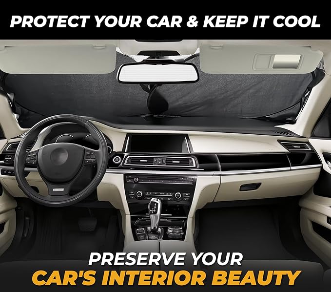 Automotive Front Windshield Sun Shade | 240T Thickened Foldable Windshield | Keeps Your Vehicle Interior Cool & Comfort | Universal Windshield Shade Fit for Cars, Truck, SUVs | Medium (64" x 32")
