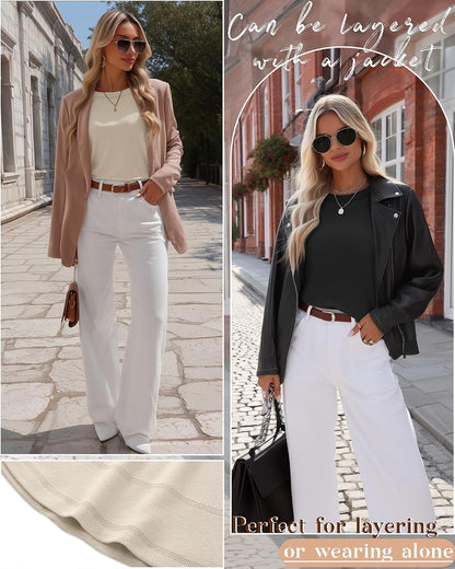 Riyiper 2 Pack Women's Crew Neck Sweatshirts, Cotton Long Sleeve Casual Shirts Loose Fit Tunic Tops Plain Basic Pullover Tees
