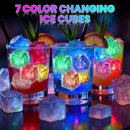 RowinsyDD Light Up Ice Cubes, 18 Pack Multi Color Led Ice Cubes for Drinks