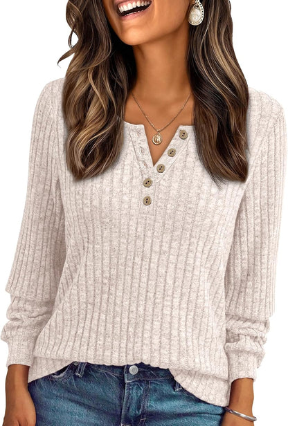 AUTOMET Long Sleeve Henley Shirts Women's Business Casual Lightweight Tunic Sweater Tops