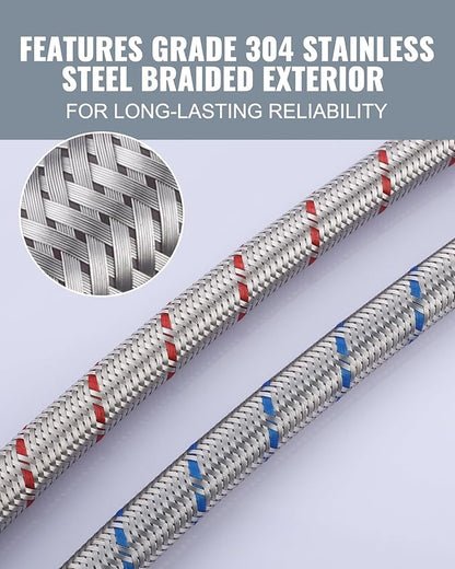 Faucet Supply Lines,24 Inch Length Faucet Hose Connector 38" to 38" Female Compression Thread Stainless Steel Braided Bathroom Kitchen Faucet Extension Water Supply Line,2Pcs