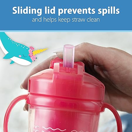 Dr. Brown's Milestones Insulated Sippy Cup with Straw and Handles, Spill-Proof Tumbler with Lid, 2-Pack, Pink, 10 oz300 mL, BPA Free, 12m