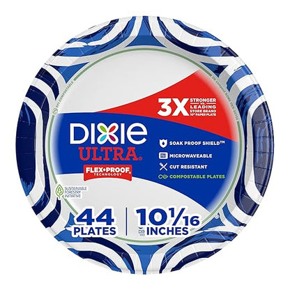 Dixie Ultra, Large Paper Plates, 10 Inch, 44 Count, 3X Stronger, Heavy Duty, Microwave-Safe, Soak-Proof, Cut Resistant, Disposable Plates For Heavy, Messy Meals