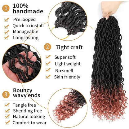 Goddess Locs Crochet Hair 18 Inch 6 Packs Faux Locs Crochet Hair For Black Women Ombre Faux Locs With Curly Ends Prelooped Crochet Hair Extensions(1B350, 18 Inch, 6 Packs)