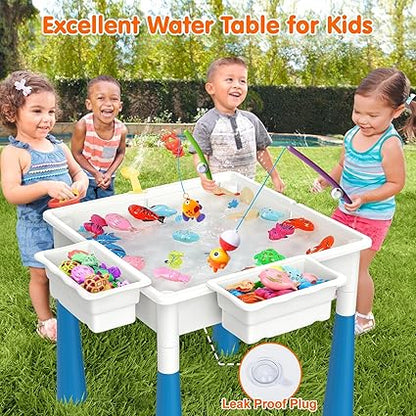 arscniek 7 in 1 Kids Activity Table and Chair Set with 152Pcs Large Marble Run Building Blocks, SandWater Table, Toddler Learning Play Table Toys for Girls Boys Toddler Age 3-7