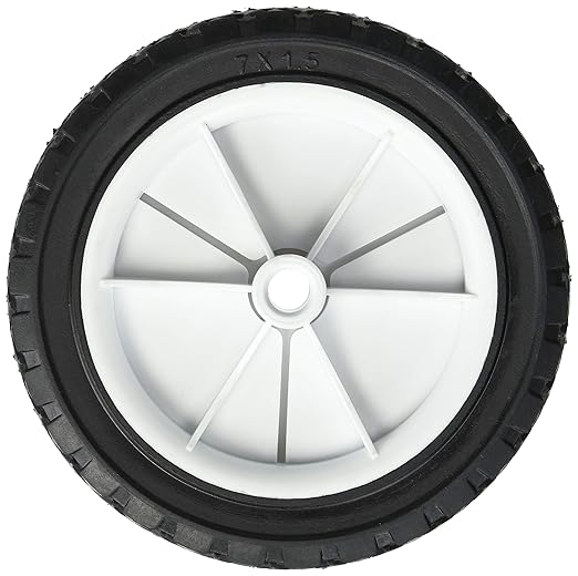 Shepherd Hardware 9611 7-Inch Semi-Pneumatic Rubber Replacement Tire, Plastic Wheel, 1-12-Inch Diamond Tread, 12-Inch Bore Offset Axle,White