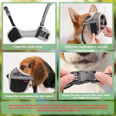 Dog Muzzle,Soft Mesh Breathable Muzzle, Air Mesh Dog Muzzle with Reflective  Adjustable Strap for for Biting Chewing Grooming,Allow Panting Drinking,Dog Muzzle for Small (Black, S)