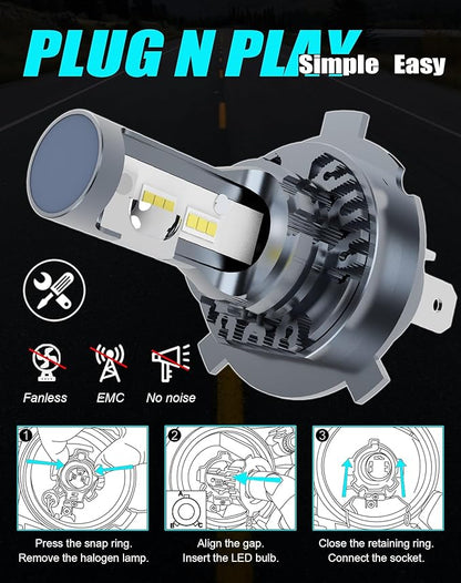 H19 H4 9003 HB2 HS1 LED Bulbs Fog Lamp 12V 24V 20000Lm Bright 30W 6500K Fanless EMC Plug and Play for Cars Motorcycles Trucks 2pcs