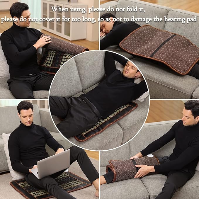 Far Infrared Heating Pad, Natural Jade and 2 Different Tourmaline Heating Pad, Electric Heating Pads for Back Neck Shoulders and Abdomen, Auto Shut Off Function, 30.7" X 20.8"