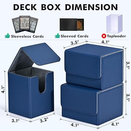 ZLCA Card Deck Box for Trading Cards, MTG YuGiOh Deck Case Holds 100 Single Sleeved Cards, PU Leather Magnetic Card Storage Box Fits for TCG CCG Magic Game Cards (Blue)