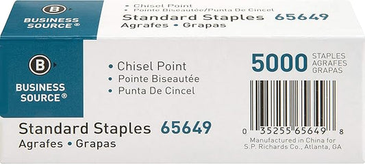 Business Source Chisel Point Standard Staples - Box of 5000 (65649), Silver