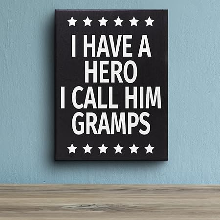 JennyGems Gift for Gramps, I Have a Hero I Call Him Gramps Wooden Sign, Shelf Decor and Wall Hanging, Made in USA