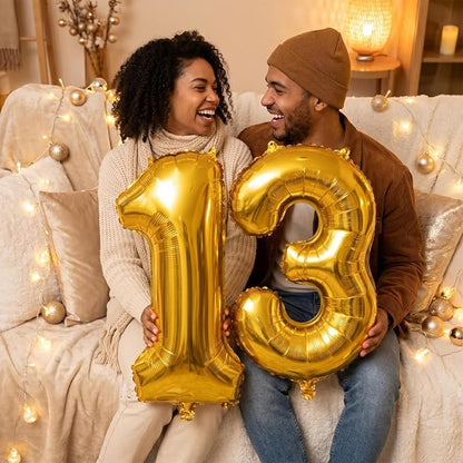 YPSelected 34 Inch Large Foil Helium Number Balloon Birthday Wedding Party pack of 6 (Gold, 3)