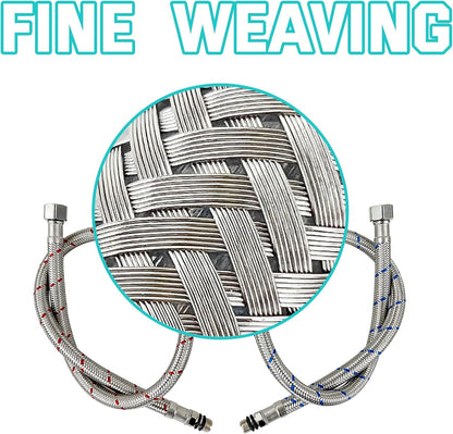 24" Length Bathroom Kitchen Faucet Connector Water Supply Line, Durable Braided Steel Hot and Cold Water Lines Faucet Hose 3/8" female compression thread x M10 male connector