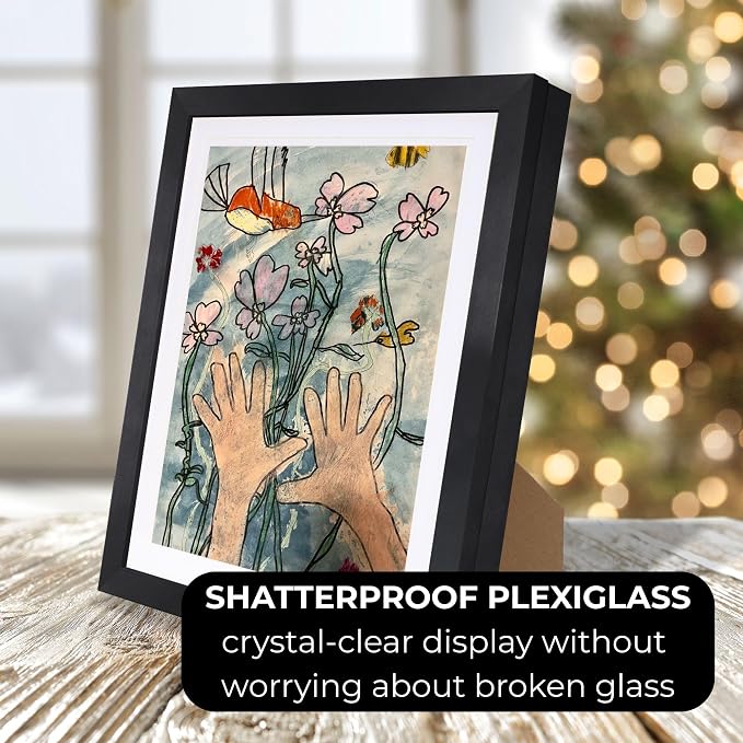 (1 Pack) Kids Artwork Frames Changeable 10x12.5 with Easel Stands, Hangers, Backboards, Shatterproof Plexiglass | 2 Mats Fit 9x12, 8.5x11, A4 Paper Sizes | Large and Easy-Access Kids Art Frame Display and Storage for up to 100 Sheets (Gold)