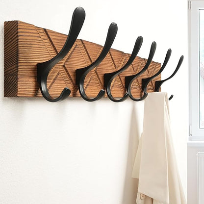 SKOLOO Coat Rack Wall Mount - Antique Wooden Carved- X Cross Coat Hook, Wall Coat Hanger with 6 Hooks for Hanging Coats, Hats, Clothing, Scarfs, Brown & Black