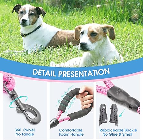 BAAPET 2456 FT Dog Leash with Comfortable Padded Handle and Highly Reflective Threads for Small Medium and Large Dogs (5FT-12'', Pink)