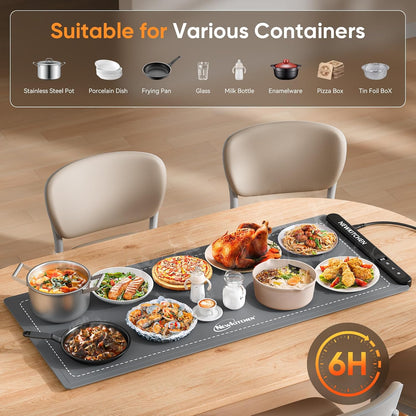 Warming Mat for Food, (XXL 36"x16") Food Warming Mat for Countertop 6 Temp & 6 Hour Settings Upgrade Graphene Fast Full Surface Heating -Versatile Food Warmer for Gatherings, Parties