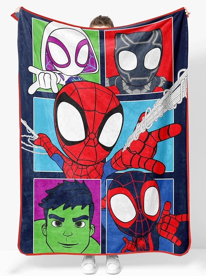 Marvel Spidey & His Amazing Friends Plush Throw Blanket - Measures 46 x 60 Inches - Super Soft & Cozy Fleece Kids Bedding Features Miles Morales & Ghost Spider Gwen