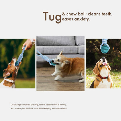 Indestructible Chew Toy for Aggressive Chewers - Durable Rubber Dog Teething Ball with Rope, Boredom Relief Puppy Toys