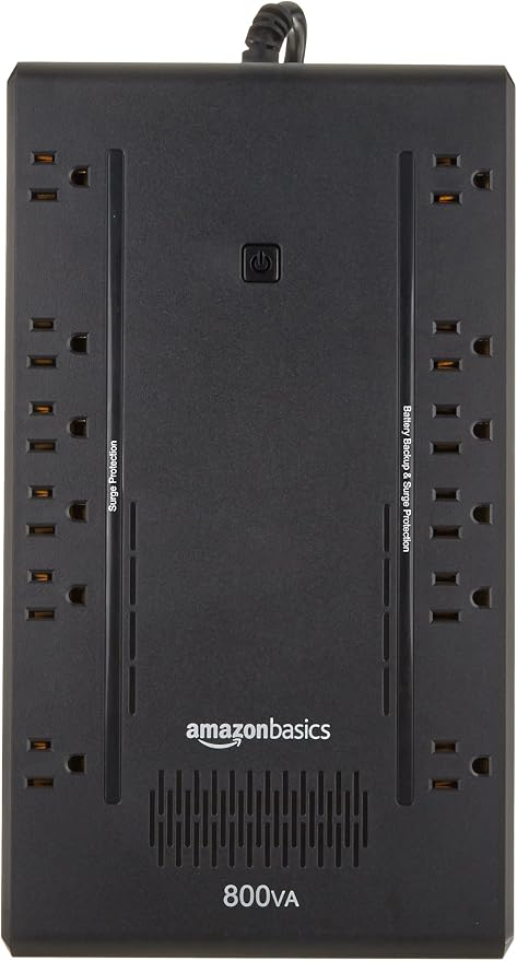 Basics UPS Battery Backup & Surge Protector, 800VA/450W, 12 Outlets, Standby Uninterruptible Power Supply, Compact, Black