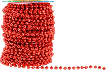 Mandala Crafts Faux Red Pearl Beads Roll - 6mm Fake Pearls Chain Spool - 27 Yds Strand of Pearls String of Pearls Garlands for Christmas Tree Wedding Party Decoration