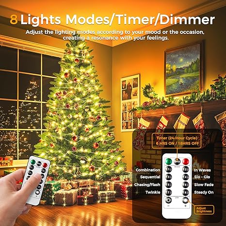 WdtPro Fairy Lights Battery Operated with Remote, 33Ft 100 LED Battery Powered String Lights with Timer, Outdoor Waterproof 8 Modes Twinkle Lights for Bedroom Indoor Christmas Decor Warm White, 4 Pack