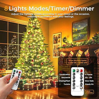 WdtPro Fairy Lights Battery Operated with Remote, 33Ft 100 LED Battery Powered String Lights with Timer, Outdoor Waterproof 8 Modes Twinkle Lights for Bedroom Indoor Christmas Decor Warm White, 4 Pack