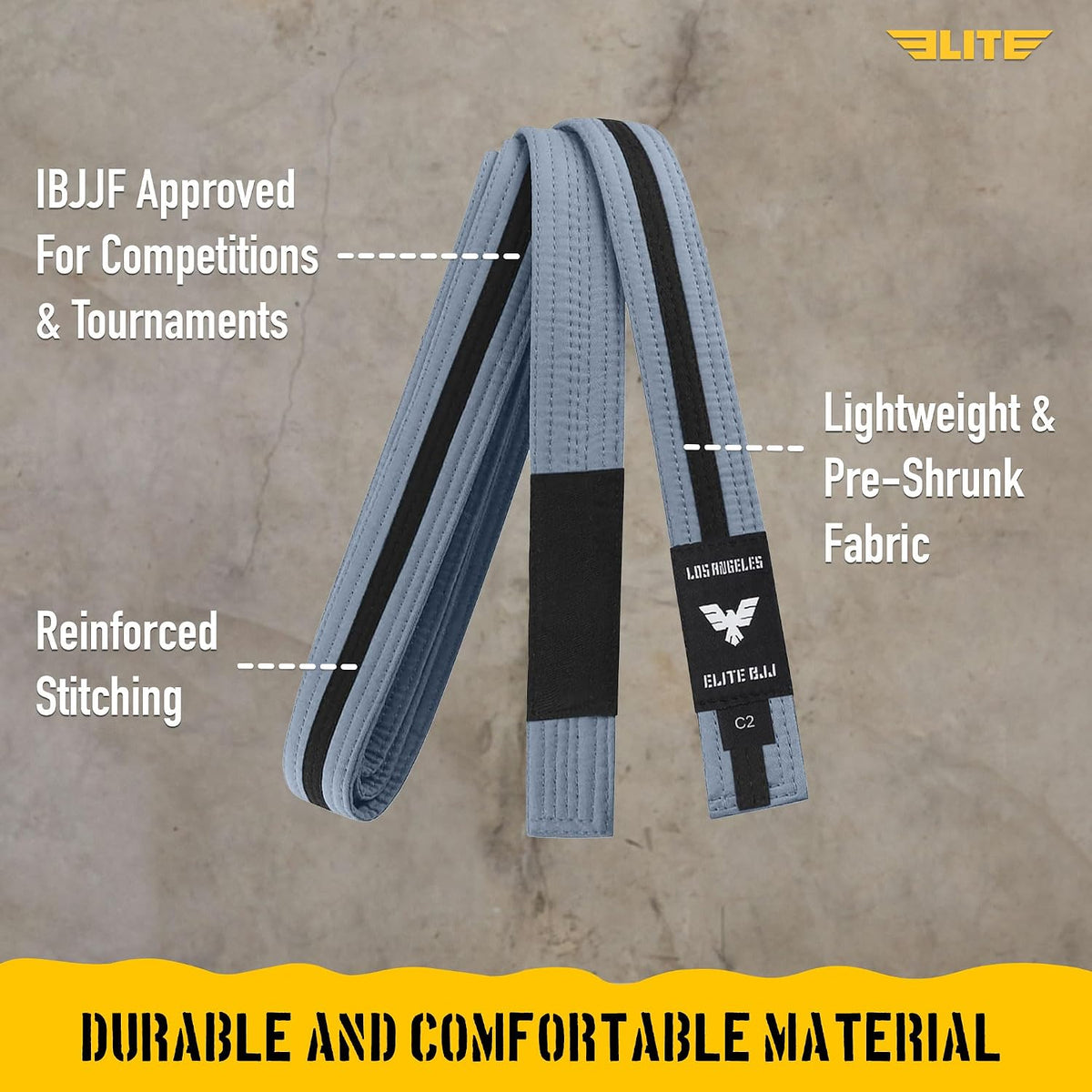 Elite Sports Kids Brazilian Jiu Jitsu Belts Preshurunk Martial Arts Youth BJJ Belts for Girls & Boys with BJJ Ranking Stripes ( C2 )