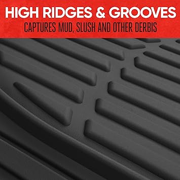 Motor Trend FlexTough Floor Mats for Cars, Black Deep Dish All-Weather Mats, Waterproof Trim-To Fit Automotive Floor Mats for Cars Trucks SUV, Universal Floor Liner Car Accessories