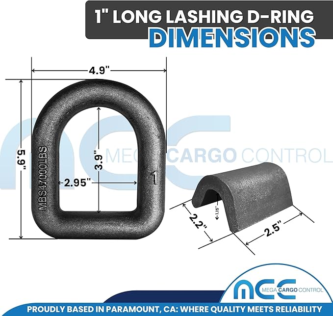 Heavy Duty Weld-On Forged D Ring, 1" (Long) D-Ring Trailer Tie Down Anchor for Truck, RV, Cargo - MBS: 45000 Lbs, 2 Pack