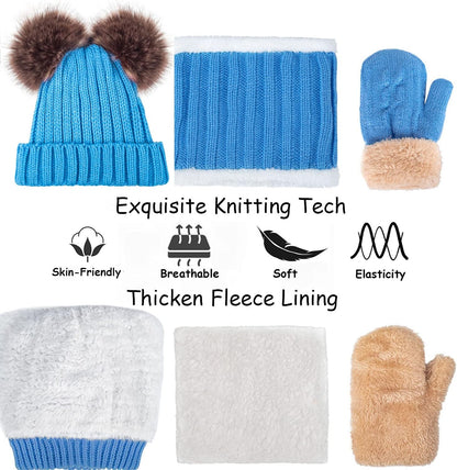 Kids Winter Beanie - Thermal Fleece Lined Knit Hat, Soft Neck Warmer Girls & Boys 1-10 Years (Mittents NOT Included)