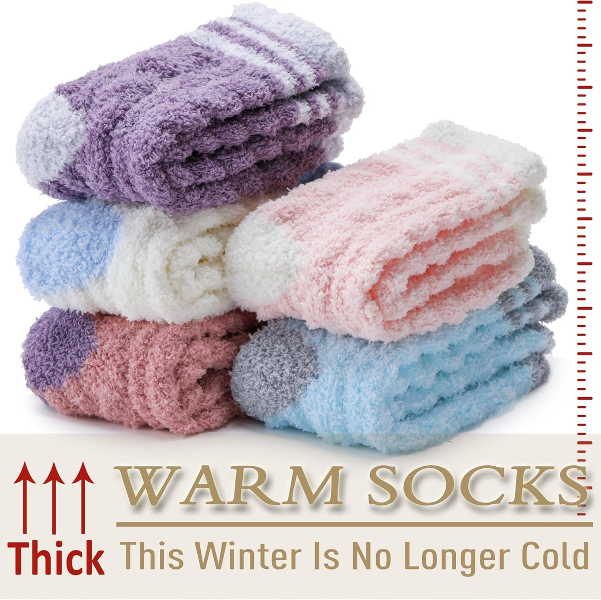 EBMORE Womens Fuzzy Socks Fleece Fluffy Cabin Plush Warm Sleep Soft Cozy Winter Adult Socks 6 Packs ( Candy Color Stripe )