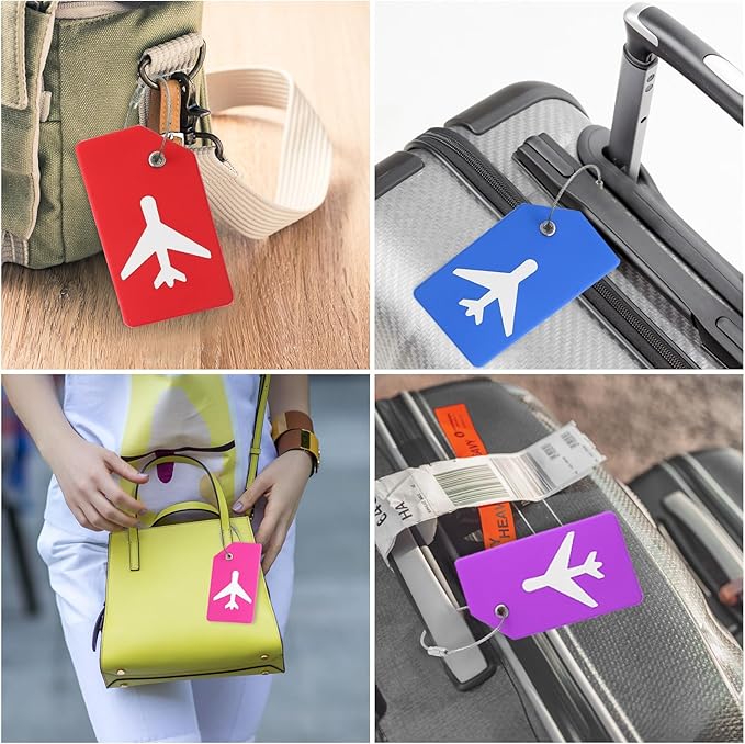 PATIKIL Silicone Luggage Tag, 5 Pcs Silicone Suitcase Tag Identifier Name ID Card Holder Privacy Protection with Stainless Steel Loop, YellowBlueFluorescent GreenOrangePink