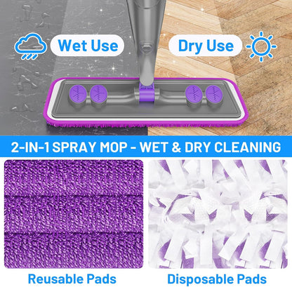Spray Mops for Floor Cleaning - Wet Dry Mops with 6 Disposable Pads for Swiffer Powermop