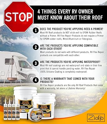 Ziollo RV Flex Repair Tape - Roof Seam Tape to Seal and Waterproof, Bond to EPDM Rubber with Butyl Sealant, Seal Vents and Skylights on Motorhomes, Trailers, Campers (White, 4-inch x 50 Foot Roll)