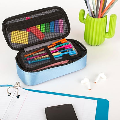 Five Star Pencil Pouch, Pen Case, High-Capacity Zipper Pouch, Storage Organizer for School Supplies Earbuds Chargers Cables Makeup, Blue/Denim