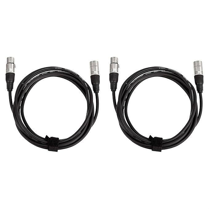 Amazon Basics 2-Pack XLR Microphone Cable for Speaker or PA System, All Copper Conductors, 6MM PVC Jacket, 10 Foot (Black)