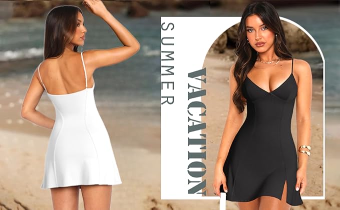 Lancifolium Trendy Y2k Spaghetti Strap Deep V Neck Night Out Elegant Cocktail Mini Dress with Split
